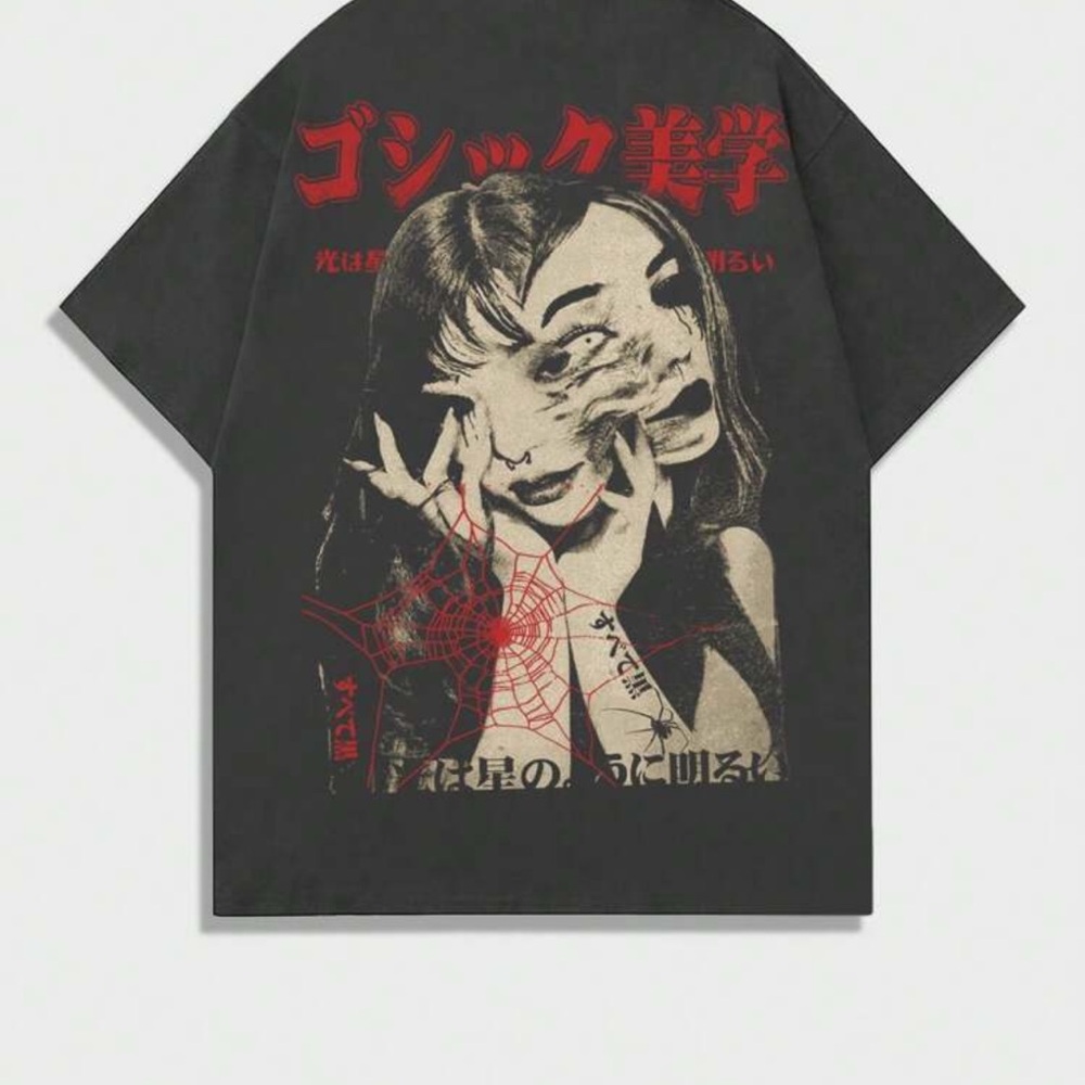 Graphic Gothic Aesthetic Kids' Black Tee with Red Print
